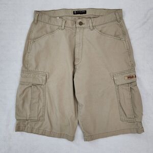Vintage Y2K POLO RALPH LAUREN Men's Beige Tan Cargo Shorts Size 33 Outdoor